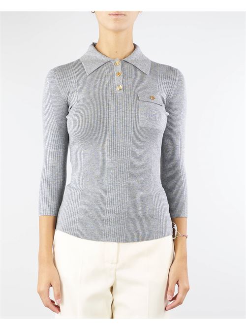 Ribbed lyocell and silk polo shirt with logo embroidery Elisabetta Franchi ELISABETTA FRANCHI | Sweater | MK09B46E2431